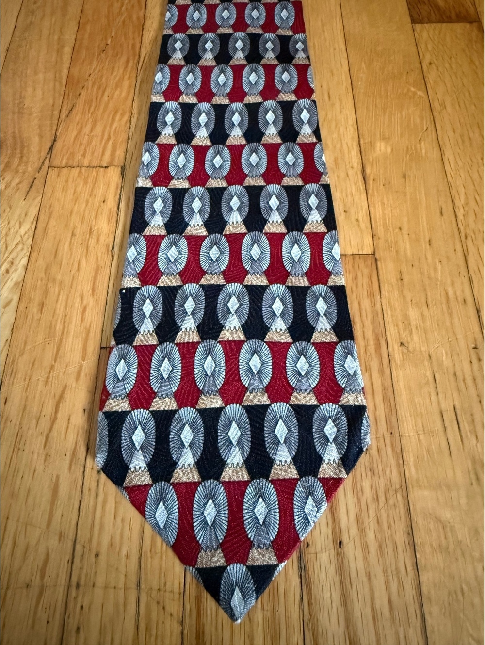 Countess Mara Silk Tie Made USA Geometric Art Deco Red Black Gold 3.5”